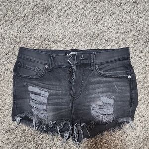 Express Women's Distressed Black Denim Shorts